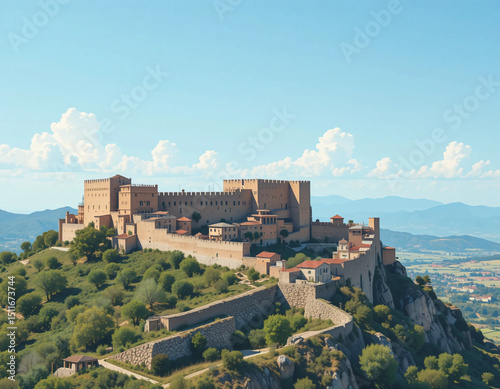 Albania fortress skyline vector with old wall formations.