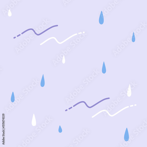 梅雨をイメージした雨粒のシームレスパターン背景イラスト