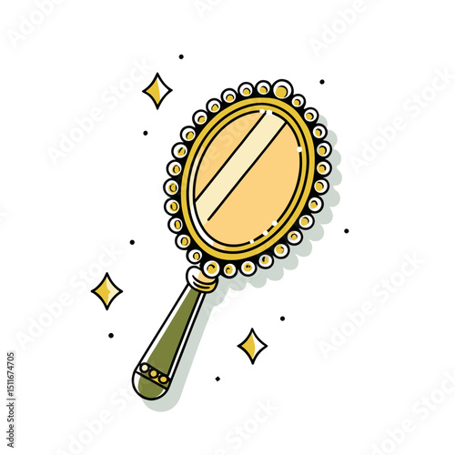 Golden Compact Mirror Icon for Beauty Product Websites, Cosmetic Brand Apps, Makeup Tutorial Blogs, Fashion Accessory Marketing and Vanity Item Catalog Graphics