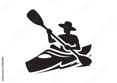 A man kayaking Silhouette Vector