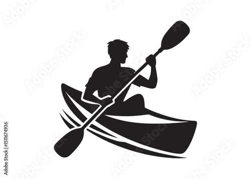 A man kayaking Silhouette Vector