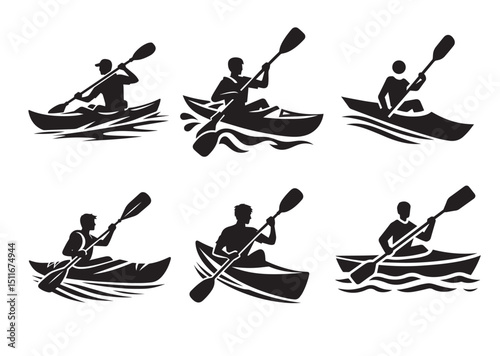 A man kayaking Silhouette Vector Set