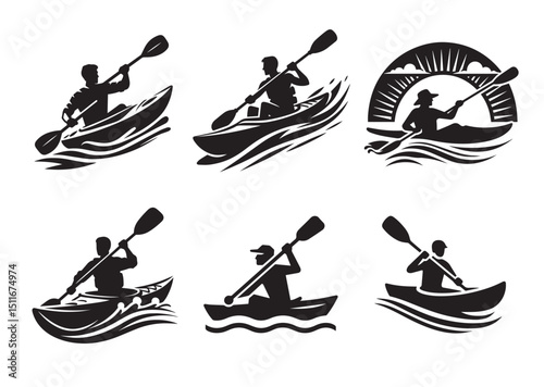 A man kayaking Silhouette Vector Set