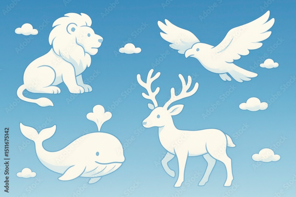 Fototapeta premium Vector Cloud Animal Silhouettes Collection (Set on Blue Sky)