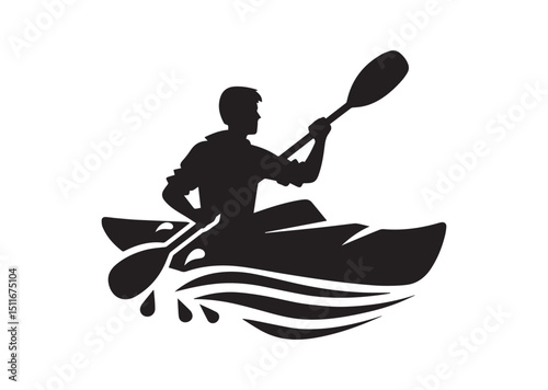 A man kayaking Silhouette Vector