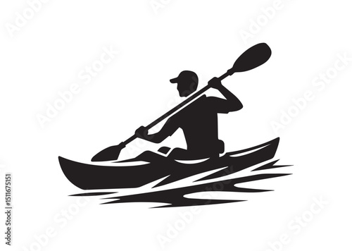 A man kayaking Silhouette Vector