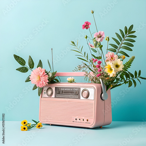 vintage radio and flowers