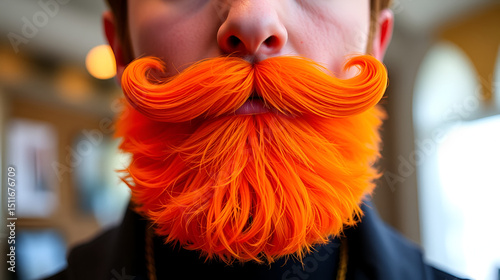 Unique orange mustache and beard display ideal for vibrant character portrayals or themed events