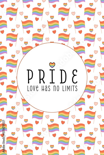 Pride Poster with Rainbow Flags, Hearts, and Love Message