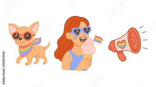 Happy Pride Celebration with Cute Dog and Ice Cream