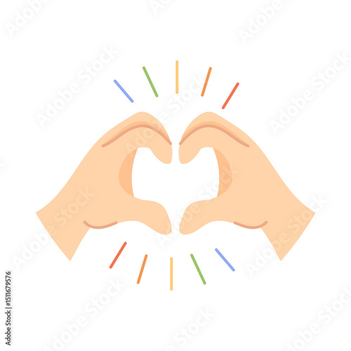 Heart Hand Gesture with Colorful Rainbow Lines for Pride