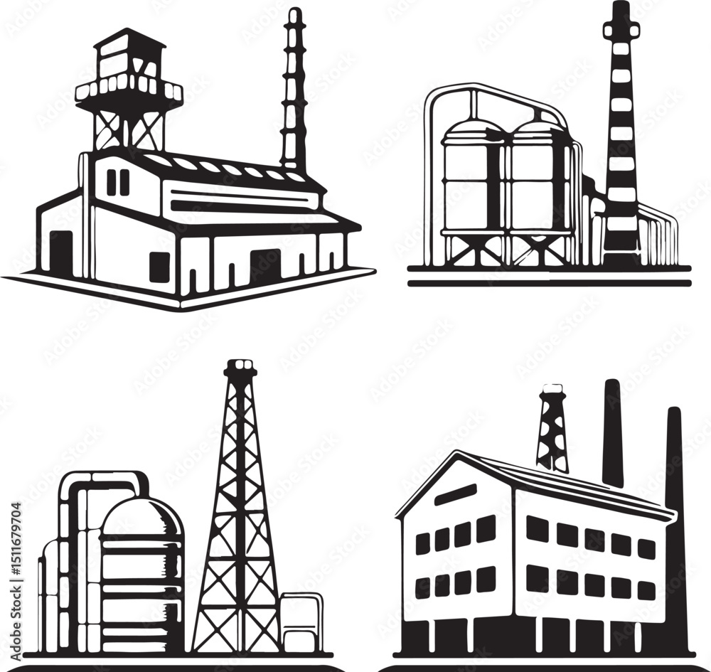 Obraz premium Silhouette industrial icons transparent