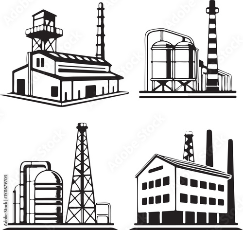 Silhouette industrial icons transparent
