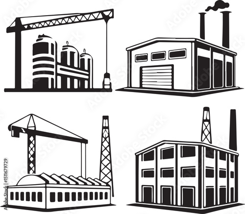 Silhouette industrial icons transparent