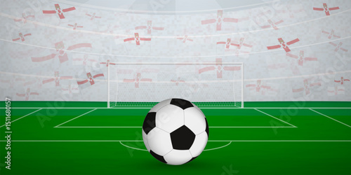 Northern Irish Football Arena Full of Fans with National Flags, Sports Event Illustration.
