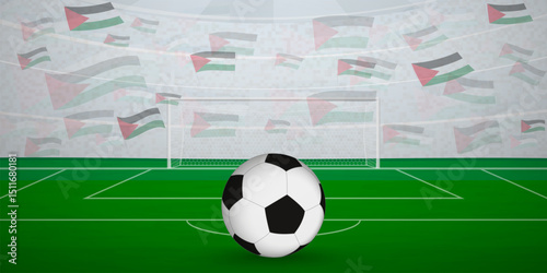 Palestinian Football Arena Full of Fans with National Flags, Sports Event Illustration.