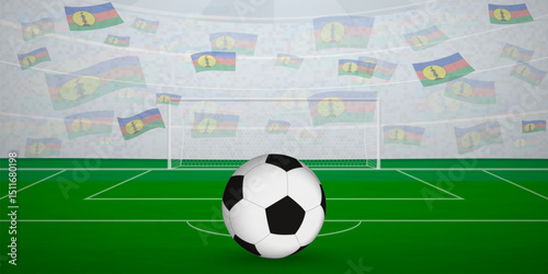 New Caledonian Football Arena Full of Fans with National Flags, Sports Event Illustration.