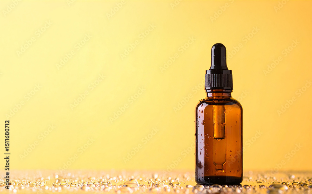 Fototapeta premium Close-up of the oil bottle on a color background. Nature and health care concept.