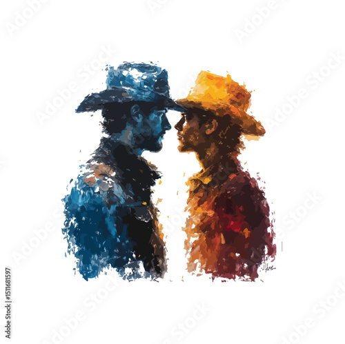 Abstract Cowboy Portraits Textured Palette Knife Painting