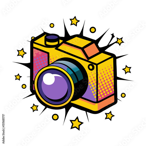 Colorful camera illustration with comic book style on transparent background, vector illustration on transparent background  
