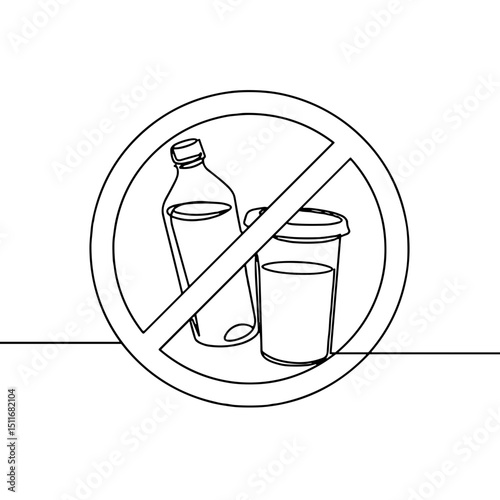No plastic, environmental awareness, minimalist line art, sustainability symbol