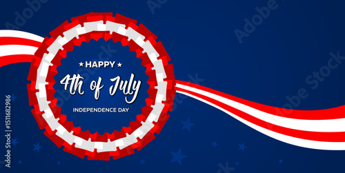 Happy 4th of July, Independence Day, patriotic rosette on dark blue background – banner, background, vector illustration
