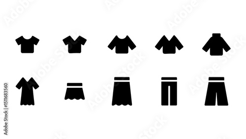いろいろな洋服のシルエットアイコンセット