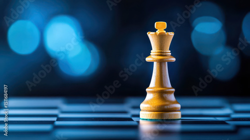 Wallpaper Mural Wooden chess king piece stands prominently on chessboard, symbolizing strategy and competition in captivating blue background Torontodigital.ca