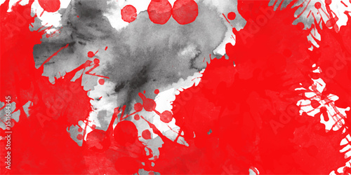 Abstract watercolor background with red splatters and gray blots ideal for artistic concepts and graphic designs