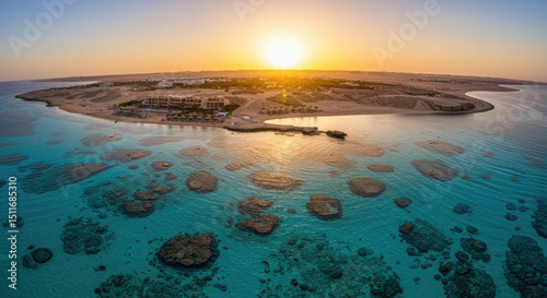 Beautiful coastline of the Red Sea in Marsa Alam at sunrise, Egypt