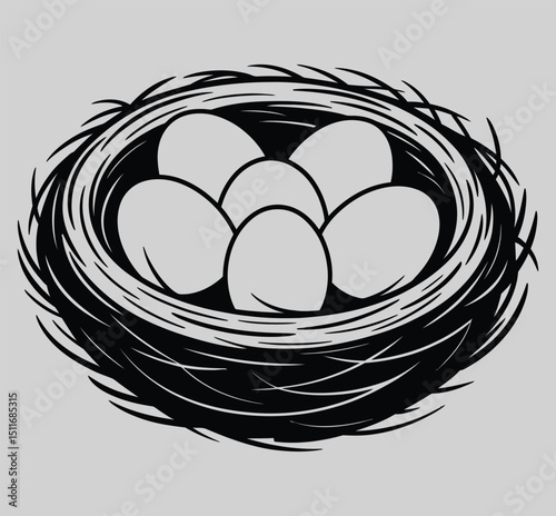Nest with Eggs: A meticulously crafted image reveals a nest filled with eggs, a symbol of new life, growth, and the natural world.