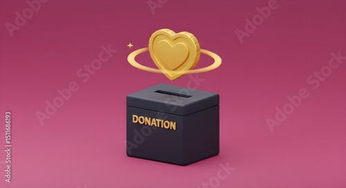 Charity donation concept donate now and make a difference: support charity and fundraising with our donation box and golden heart