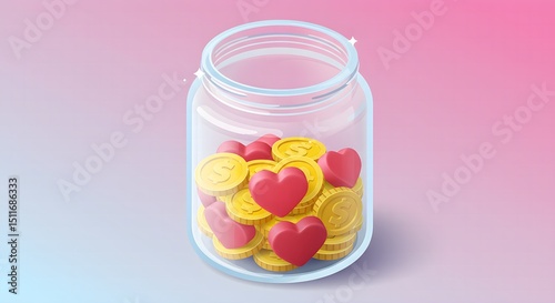 Charity donation concept jar of love and money concept for valentine's day or charity donations fundraising campaign design idea