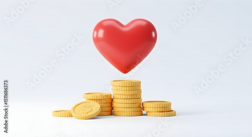Charity donation concept heart and gold coins concept for love of money financial success and wealth management illustration