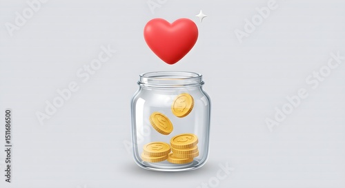 Charity donation concept charity donation concept: heart and gold coins in glass jar for fundraising and philanthropy concept
