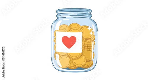 Charity donation concept charity donation jar with heart label for fundraising and community support campaign concept vector image
