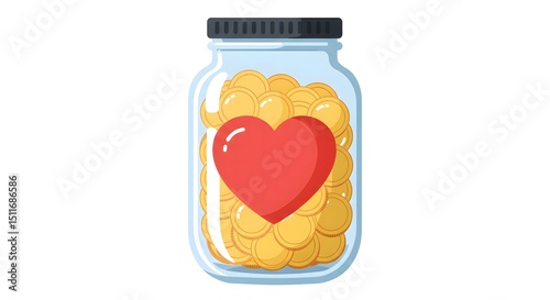 Charity donation concept donation jar with coins and heart for charity fundraising and love and support concept illustration