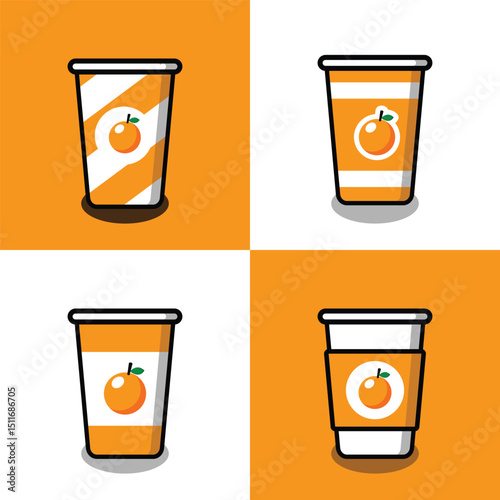 a set of four variant orange cups design, disposable orange cup, isolated, vector flat design