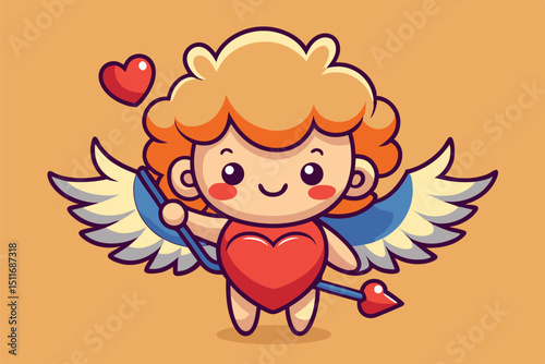 Cute cartoon character with wings and bow celebrating love and affection in a cheerful design