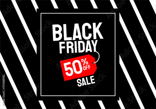 Black Friday sale poster with bold text, red and black color scheme, discount offer, and modern design. Perfect for promotions, marketing, and advertising materials.
