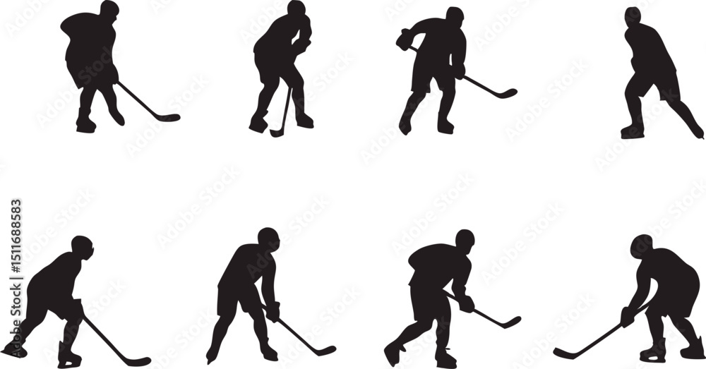 Fototapeta premium Dynamic Ice Hockey Player Silhouettes Perfect for Sports Branding and Logo Design