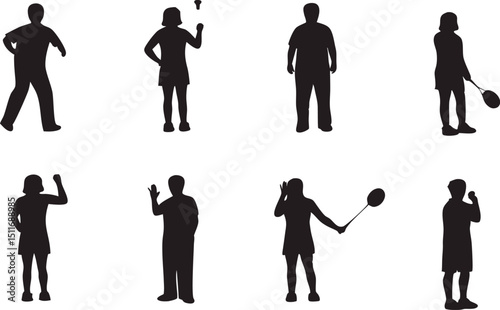 Eight Badminton Player Silhouettes A Sporty Graphic Design Resource