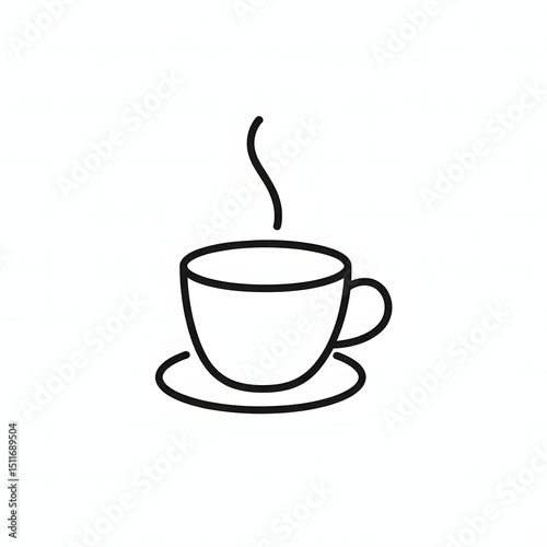 Minimal black line coffee cup with steam logo elegant icon on white.