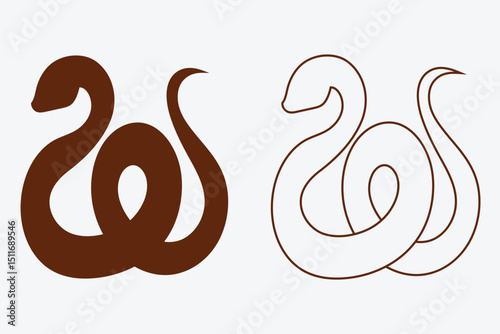 Snake icon. Snake silhouette vector. snake silhouette cobra wildlife icons hand drawn. Clipart boa constrictor, cobra, grass snake, python Isolated on white background. 