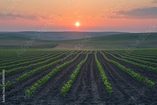 Sunrise over a newly planted field