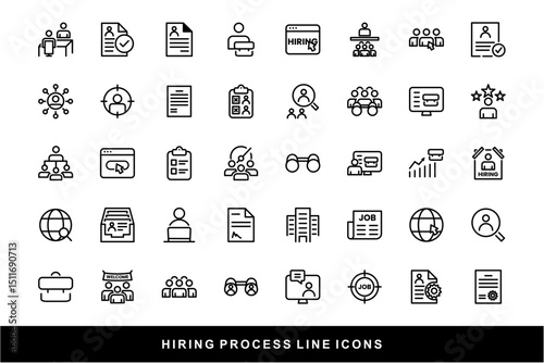 Hiring Process Line Icons. Recruitment, Job Application, Interview, Candidate Selection Vector Set
