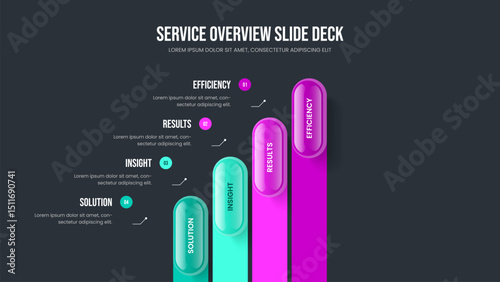Sales Proposal Slideshow Design Vector Illustration. Marketing Review 4 Step Infographic Slide Template. Financial Forecast Four Element Diagram Presentation Layout.
