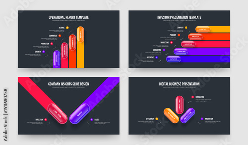 Financial Profile 4 5 2 3 Element Infographic Frame Template Collection. Sales Growth Four Five Two Three Step Diagram Presentation Layout Vector Illustration Set.