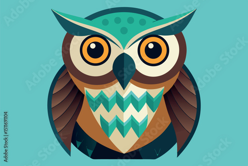 Colorful and stylized owl illustration with vibrant features and geometric patterns