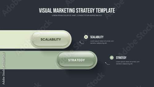 Visual Report Presentation Template Vector Illustration. Enterprise Campaign 2 Element Infographic Slideshow Layout. Marketing Growth Two Step Diagram Frame Design.
